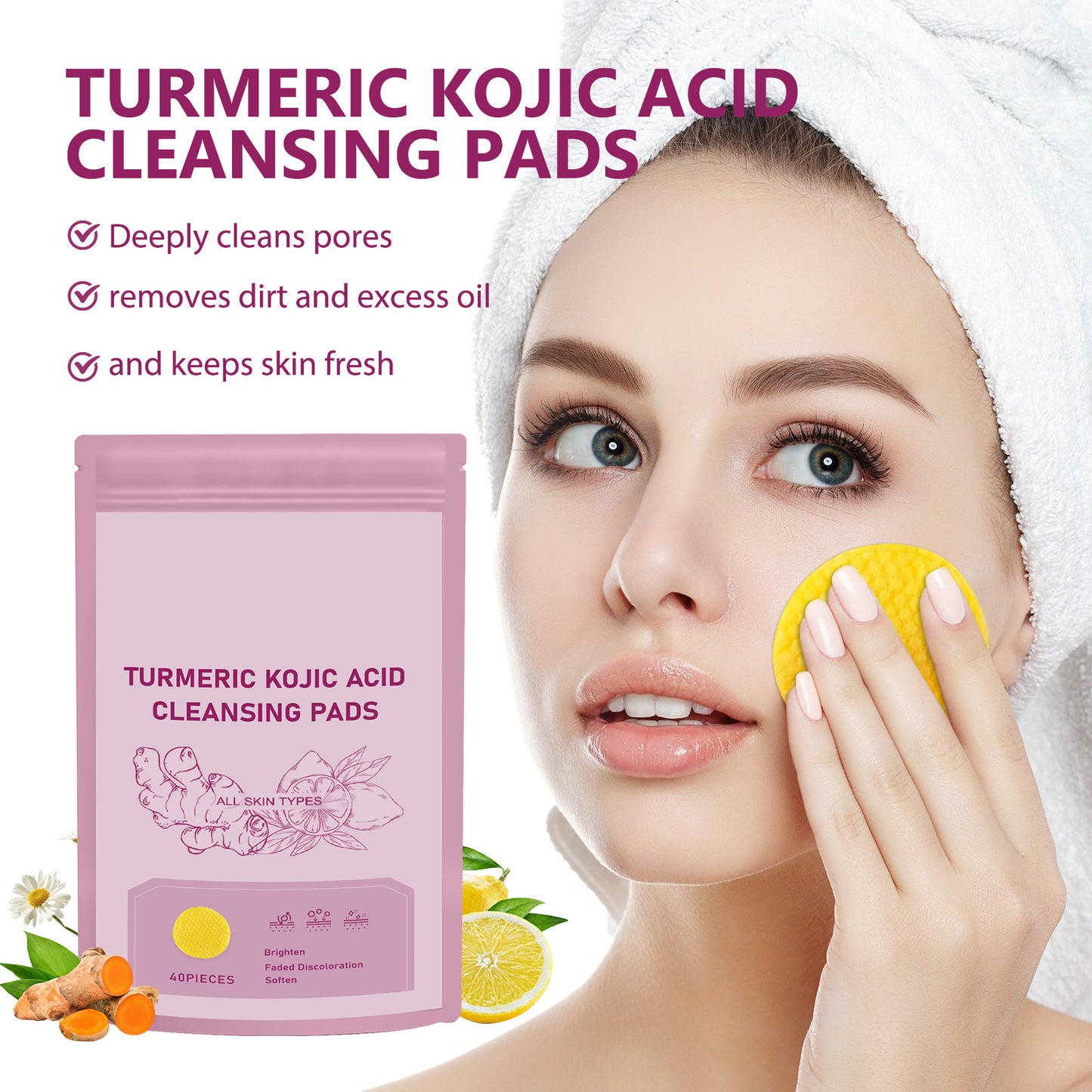 Premium Korean Cleansing Pads with Kojic Acid & Turmeric